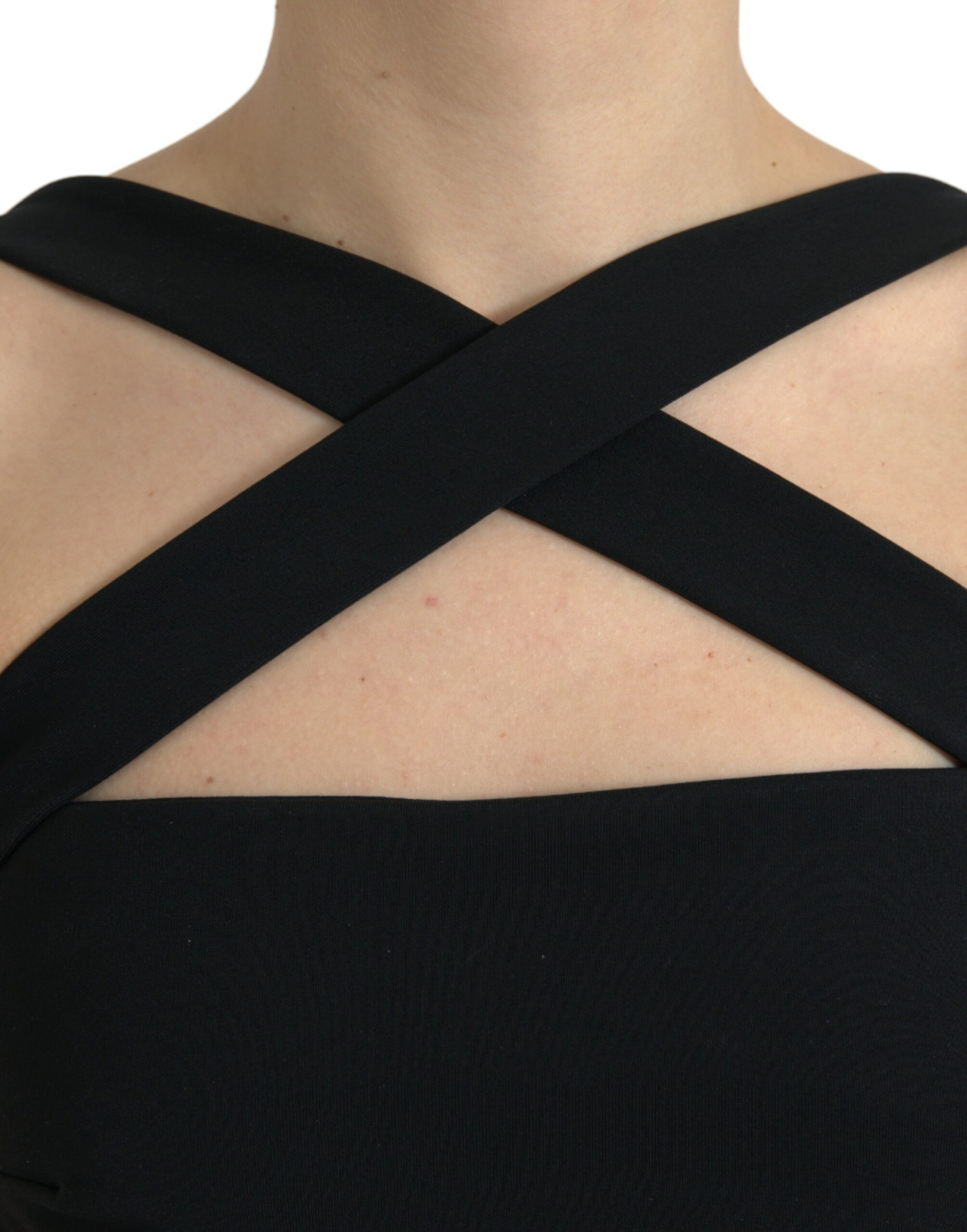 Dress Dolce & Gabbana Black Sheath Halter Sleeveless Midi Dress