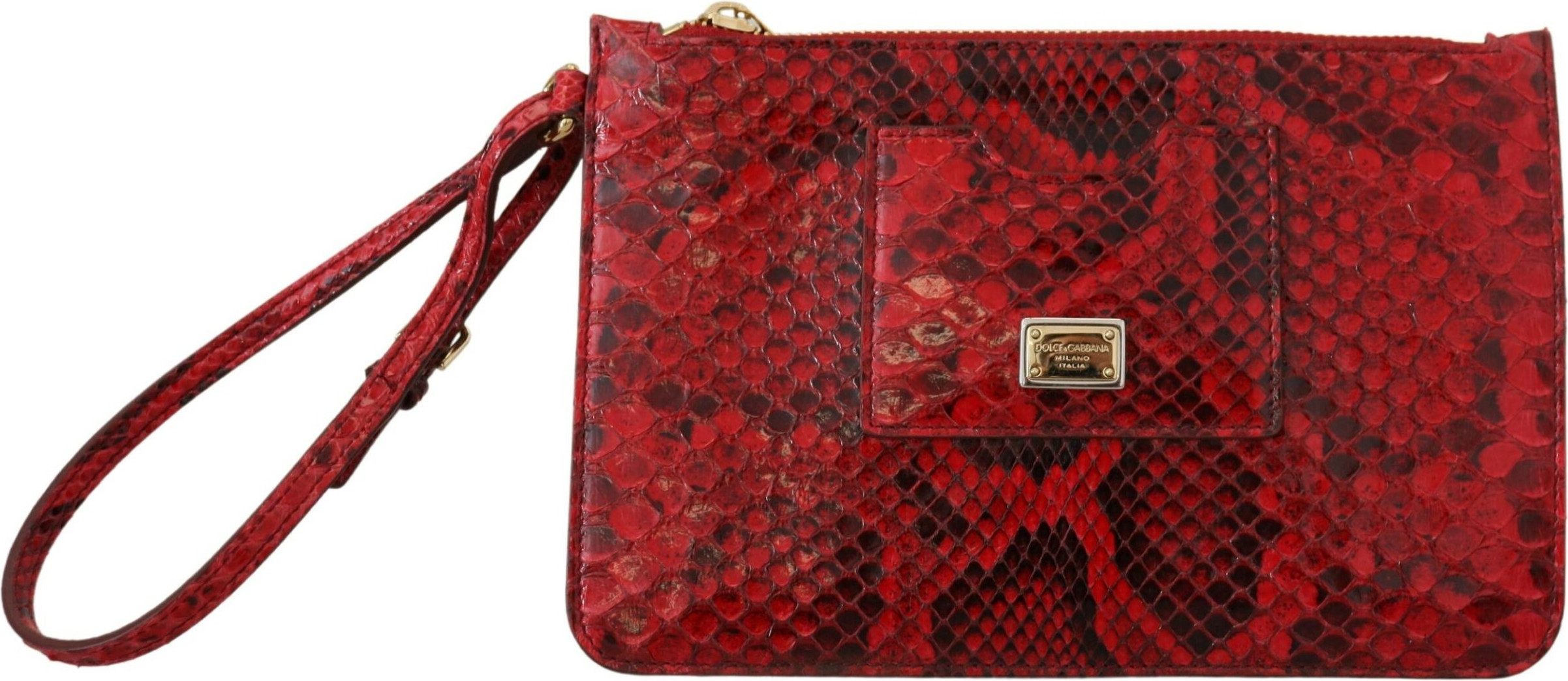Dolce & Gabbana Elegant Red Leather Ayers Snake Clutch