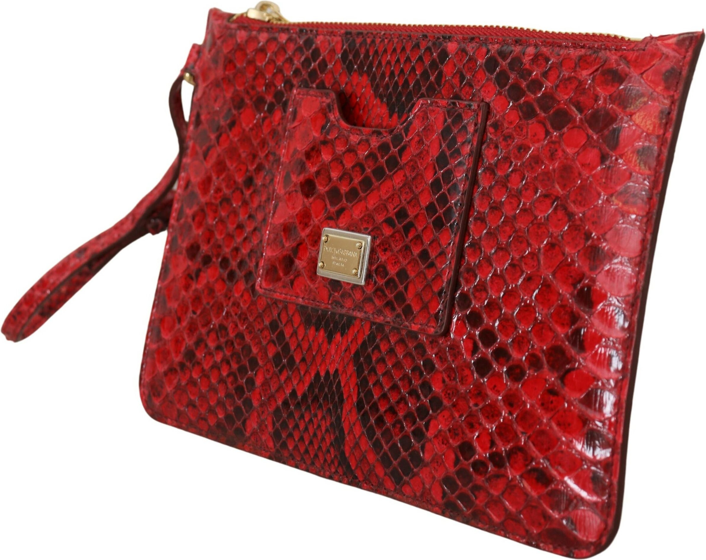Dolce & Gabbana Elegant Red Leather Ayers Snake Clutch