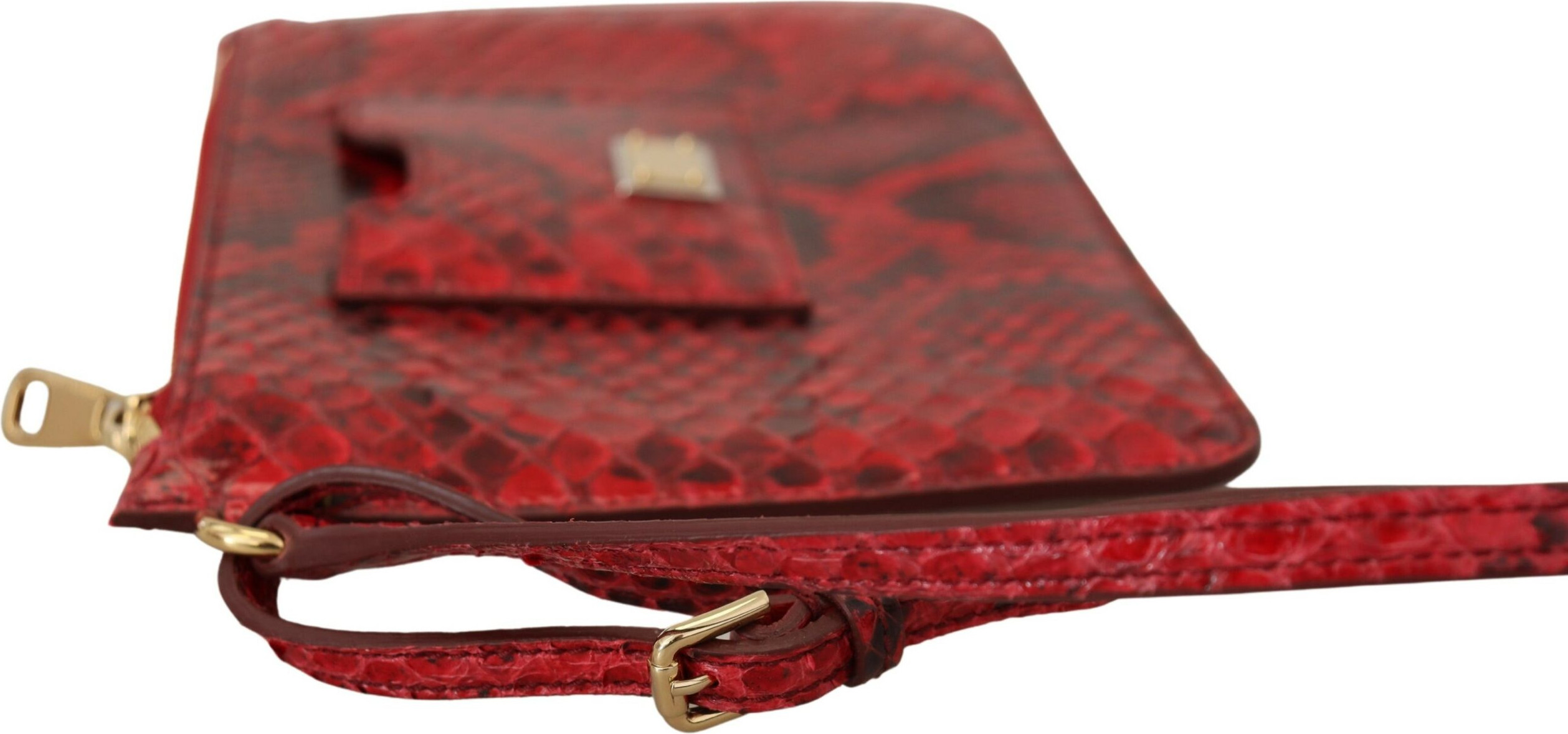 Dolce & Gabbana Elegant Red Leather Ayers Snake Clutch