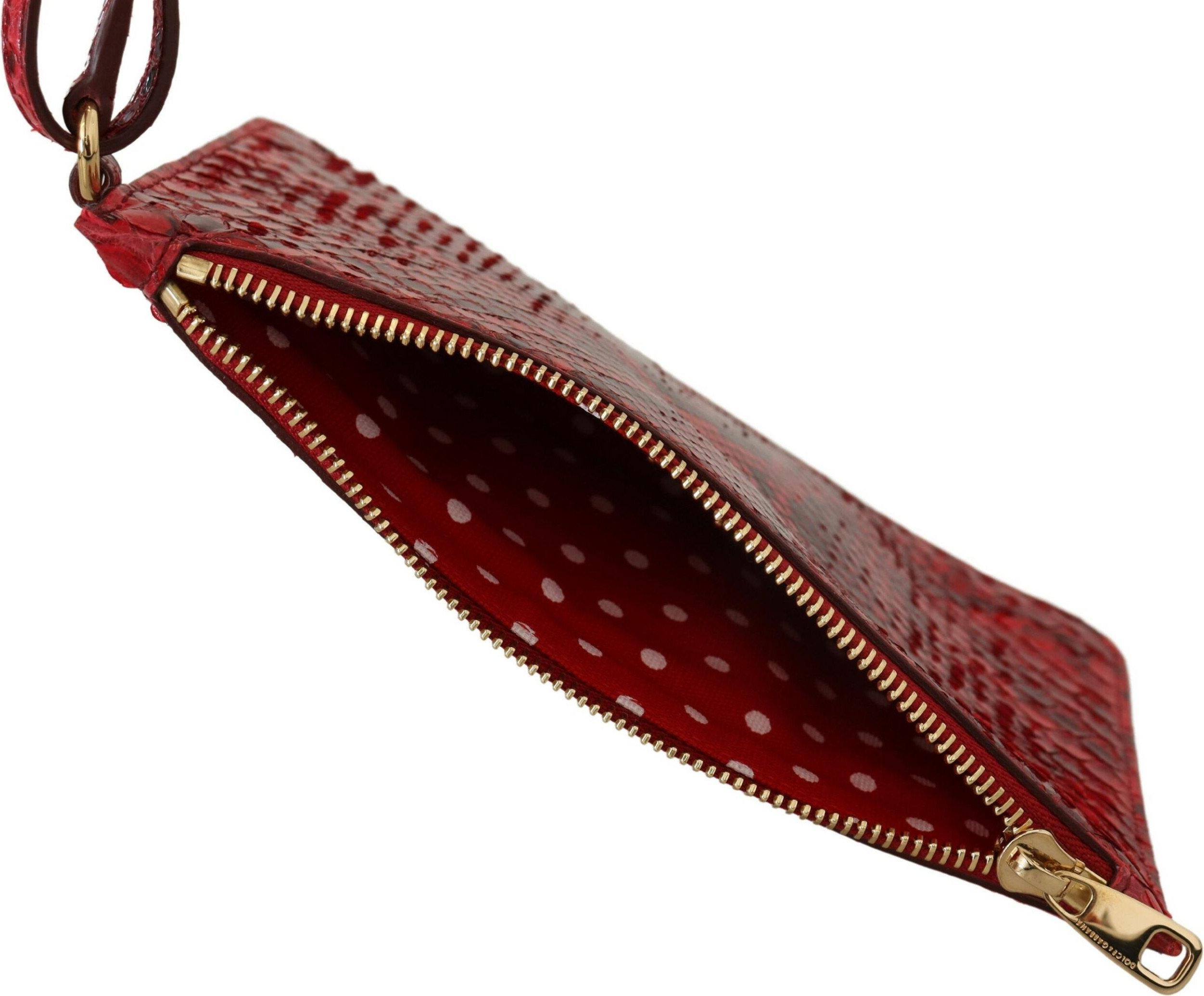 Dolce & Gabbana Elegant Red Leather Ayers Snake Clutch