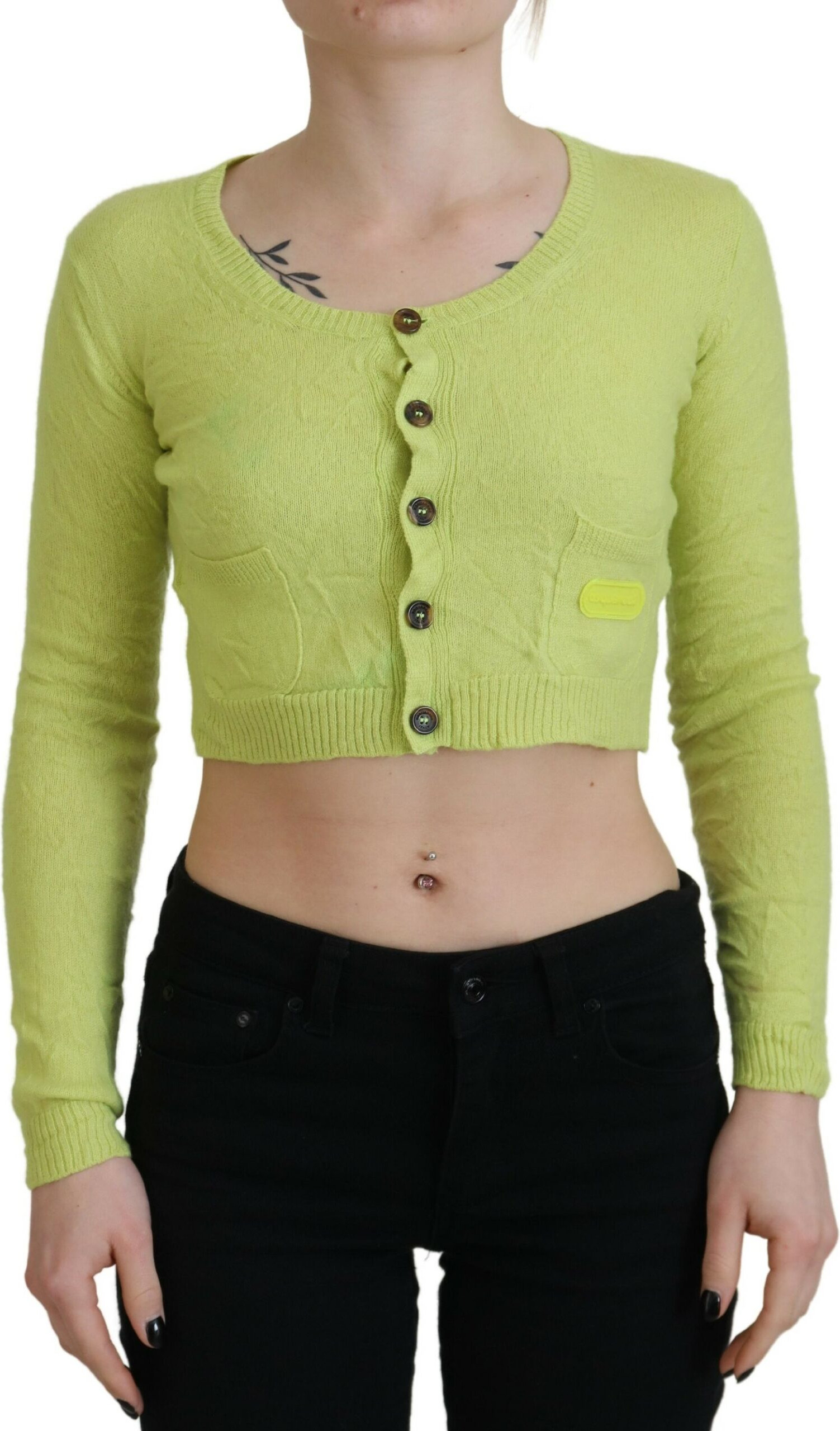 Sweater Dsquared2 Yellow Green Cashmere Long Sleeves Cropped Sweater