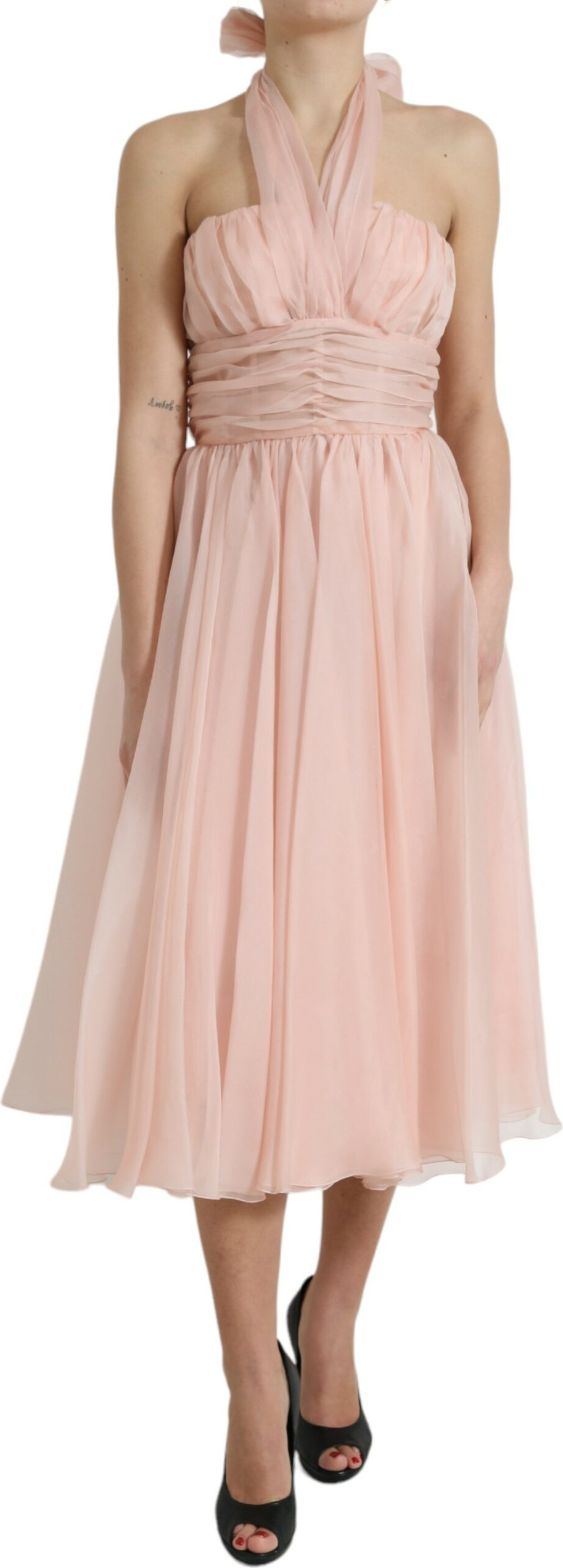 Dress Dolce & Gabbana Pink Silk Chiffon Halter A-line Pleated Midi Dress