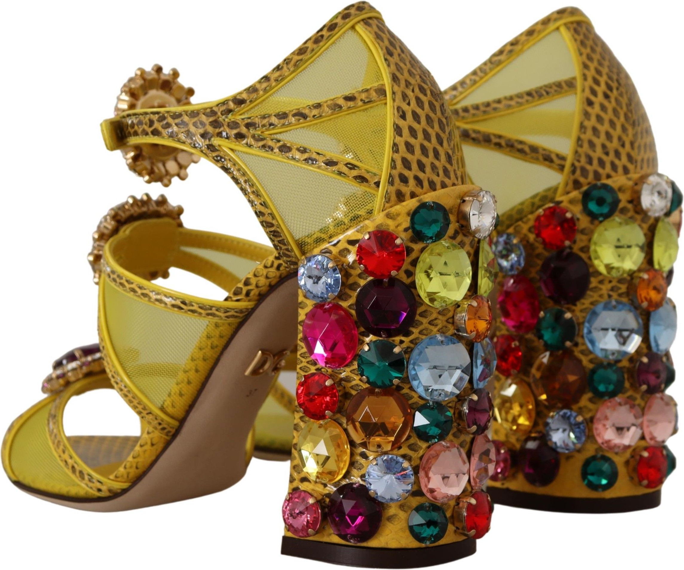 Sandals Dolce & Gabbana Yellow Leather Crystal Ayers Sandals Shoes