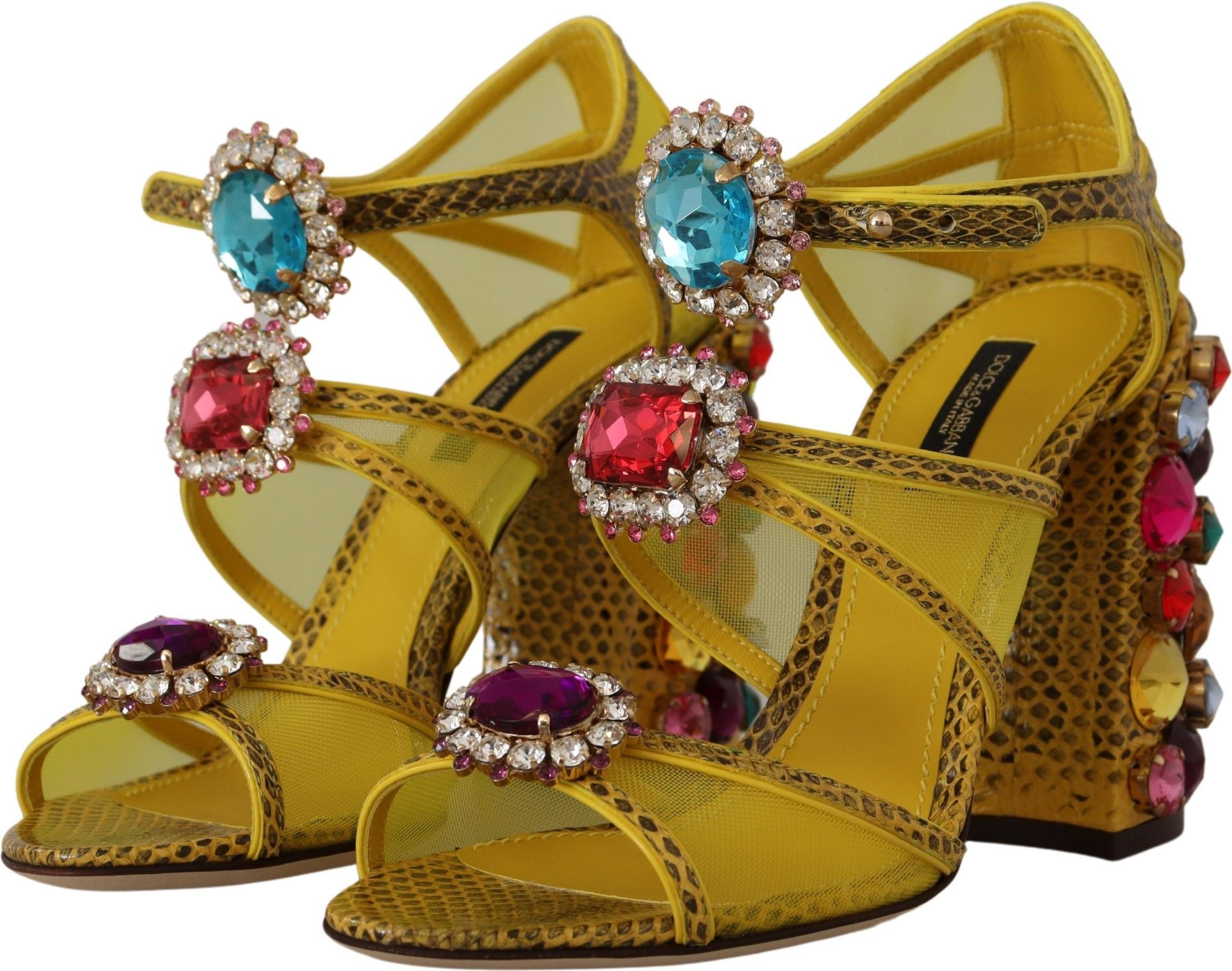 Sandals Dolce & Gabbana Yellow Leather Crystal Ayers Sandals Shoes