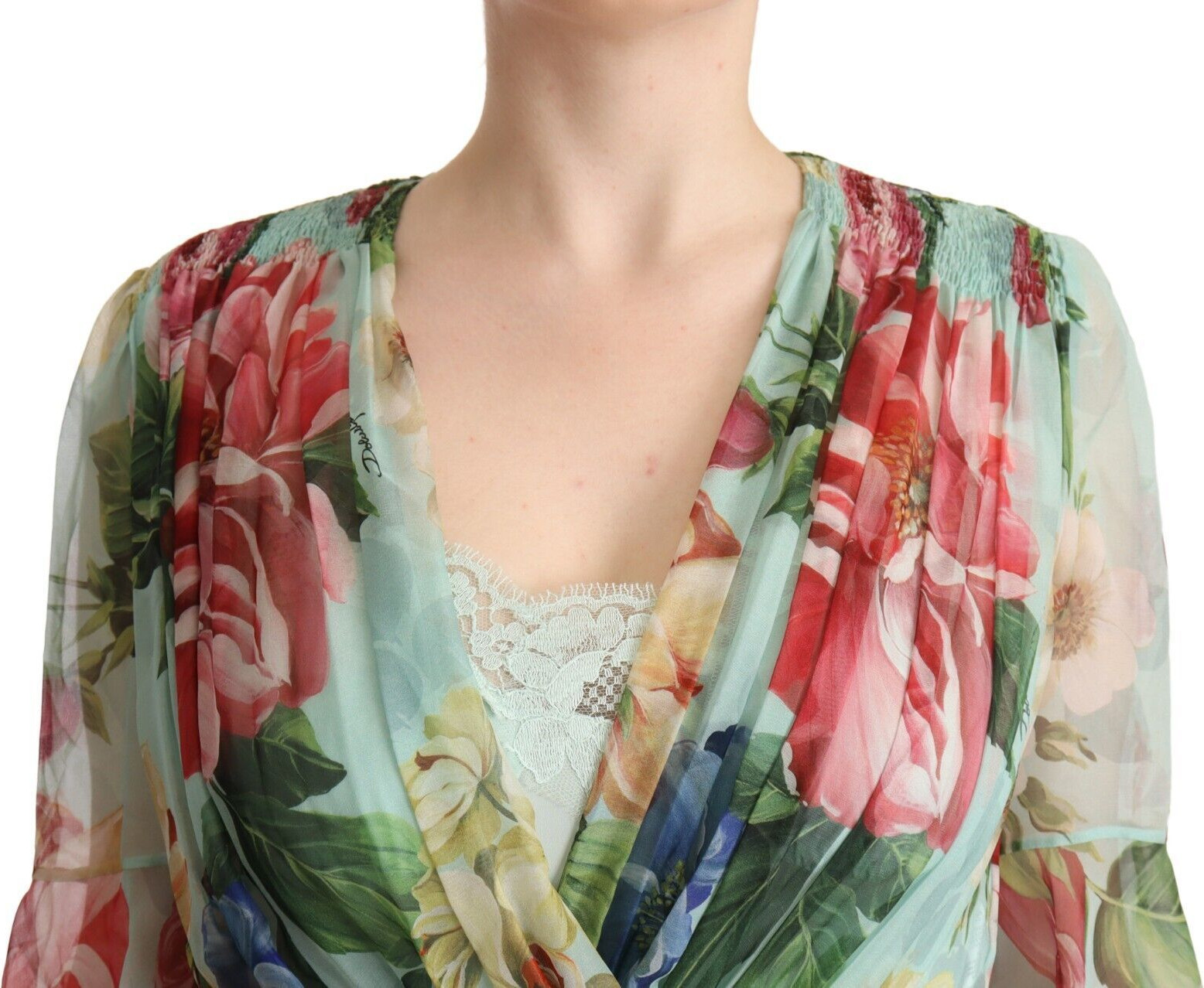 Dress Dolce & Gabbana Green Floral Long Sleeves Midi Dress
