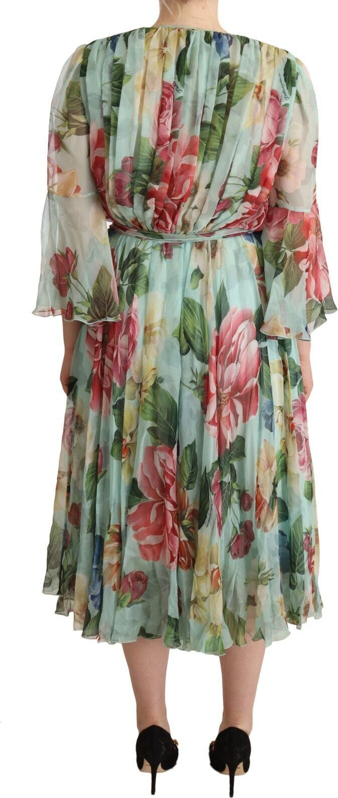 Dress Dolce & Gabbana Green Floral Long Sleeves Midi Dress