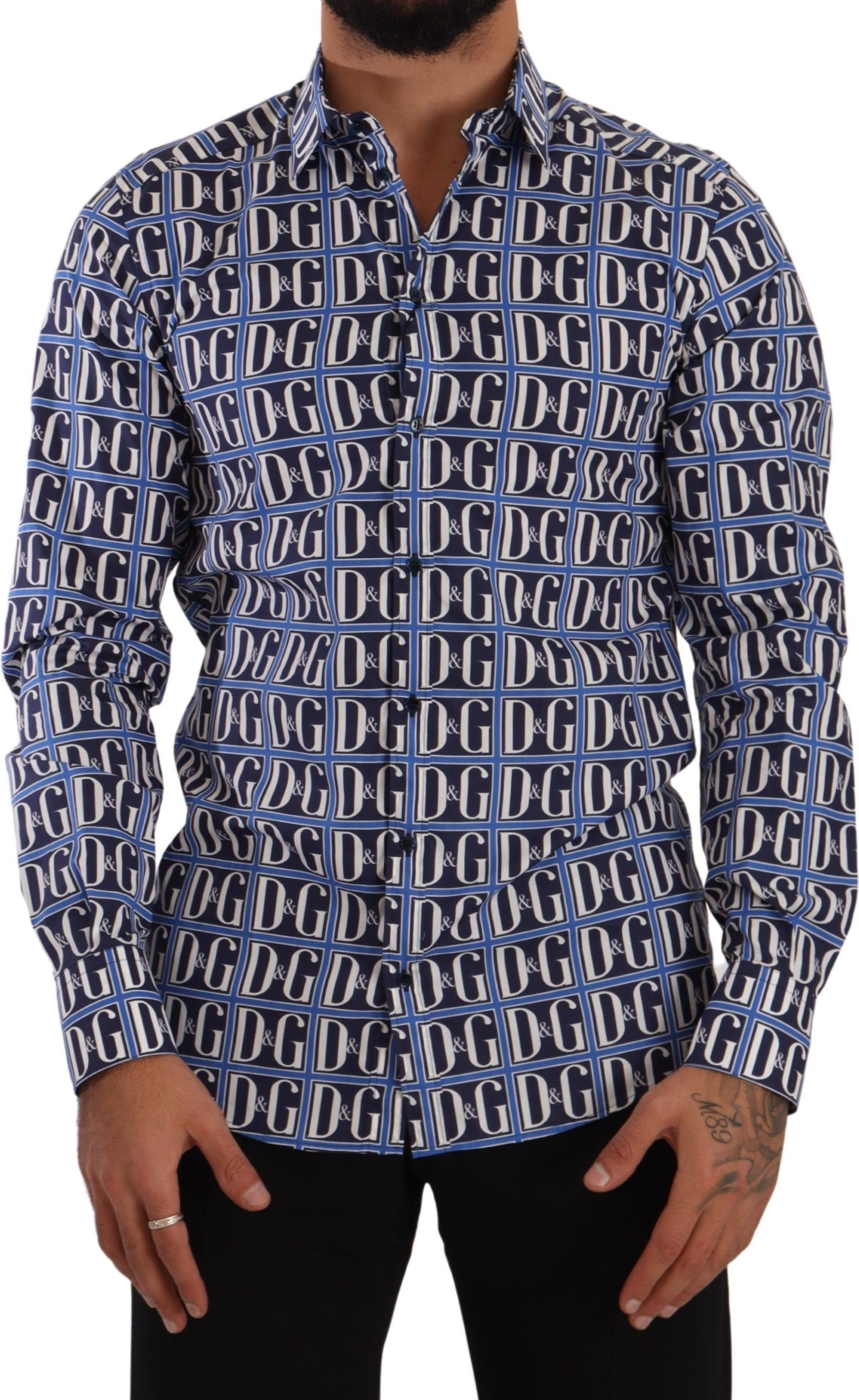 Shirt Dolce & Gabbana Blue Logo Mania Slim Fit Cotton Shirt