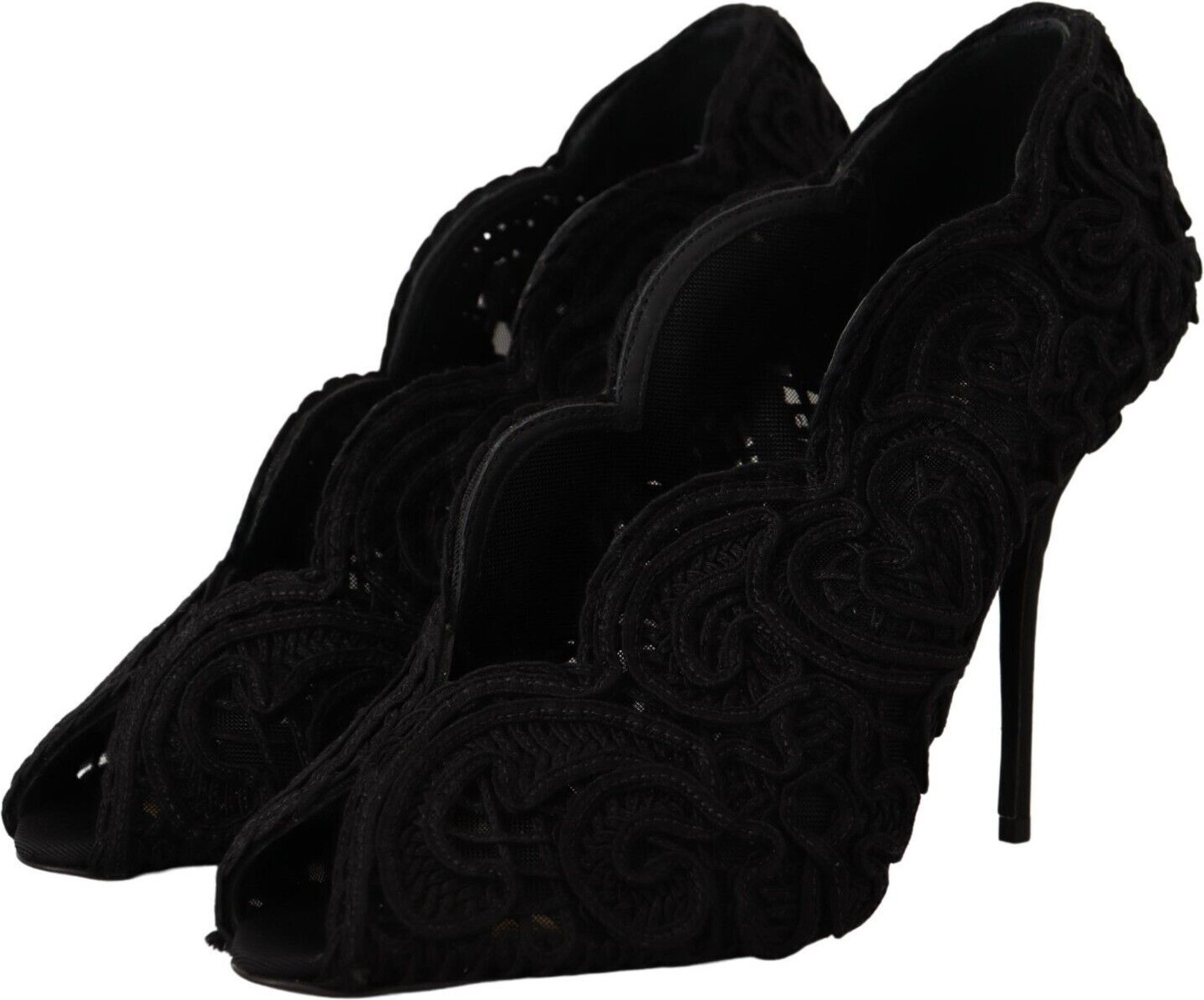 Туфли Dolce & Gabbana Черные лодочки Bette с вышивкой Ricamo и открытым носком