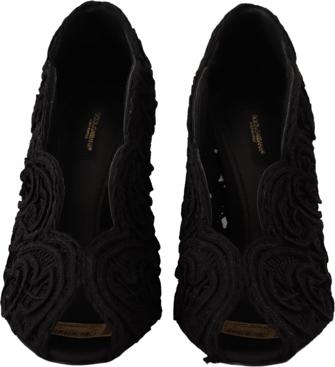 Туфли Dolce & Gabbana Черные лодочки Bette с вышивкой Ricamo и открытым носком