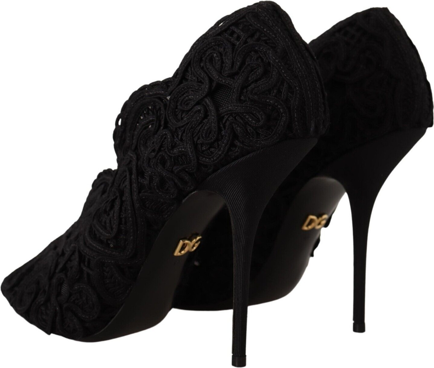 Туфли Dolce & Gabbana Черные лодочки Bette с вышивкой Ricamo и открытым носком