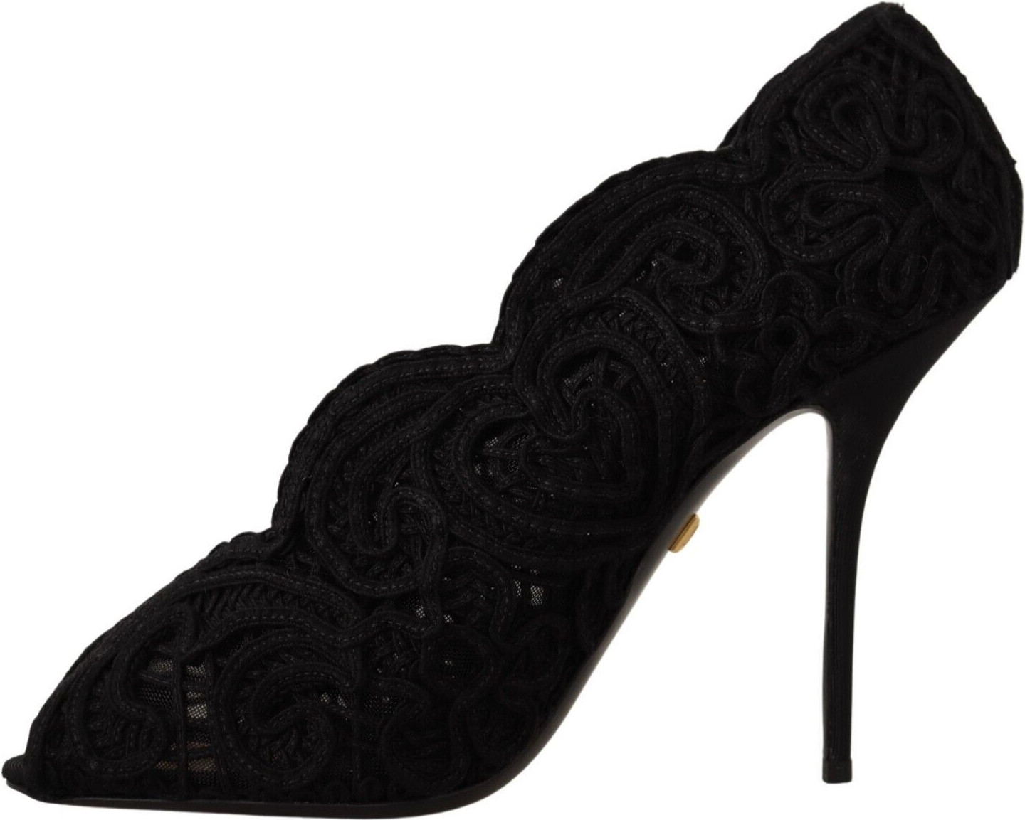 Туфли Dolce & Gabbana Черные лодочки Bette с вышивкой Ricamo и открытым носком