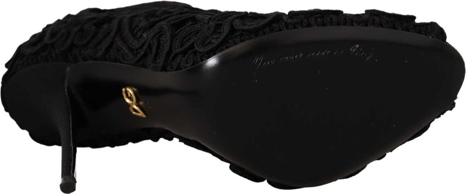 Туфли Dolce & Gabbana Черные лодочки Bette с вышивкой Ricamo и открытым носком