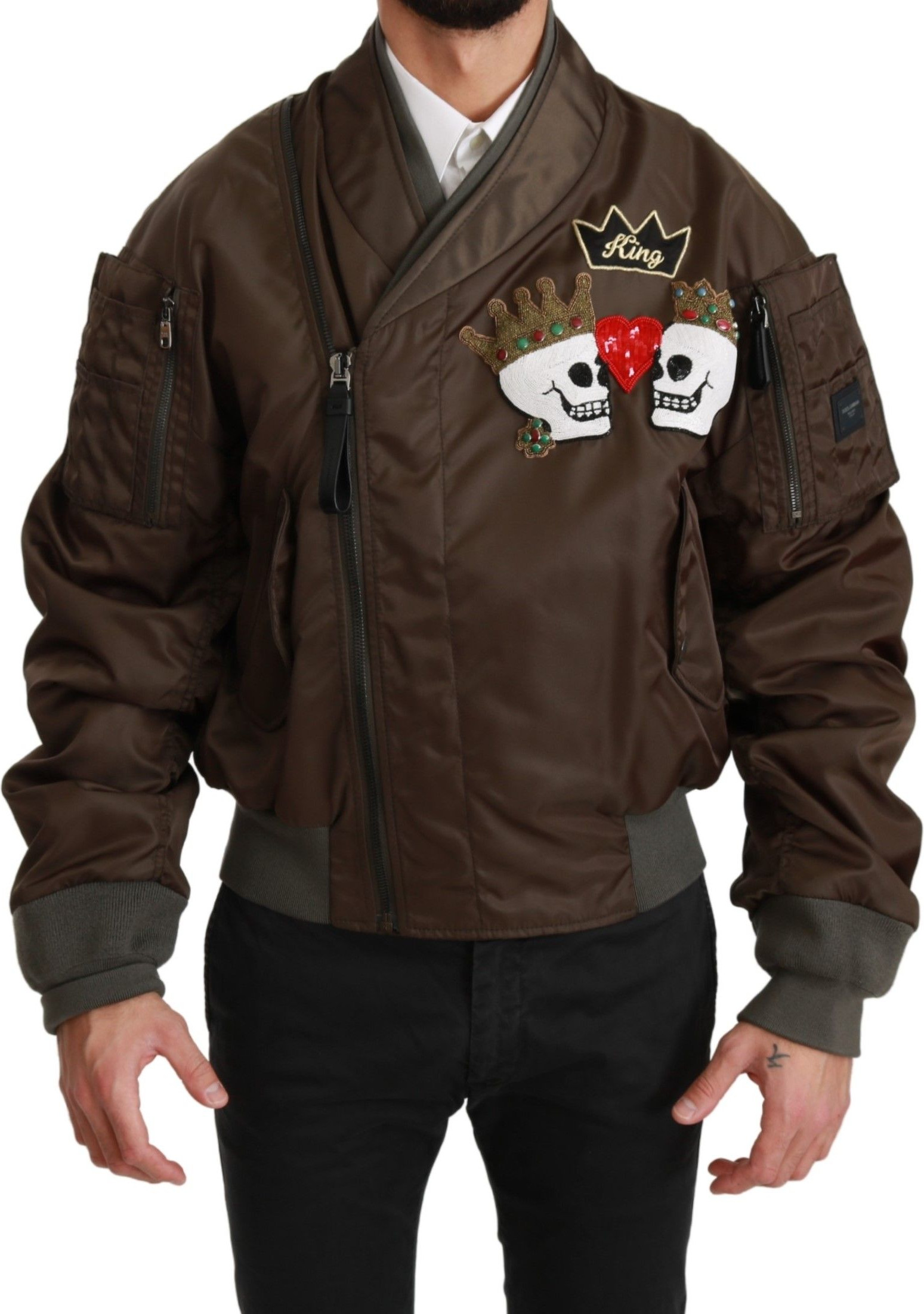 Jacket Dolce & Gabbana Brown Beaded Crown Skull Logo
