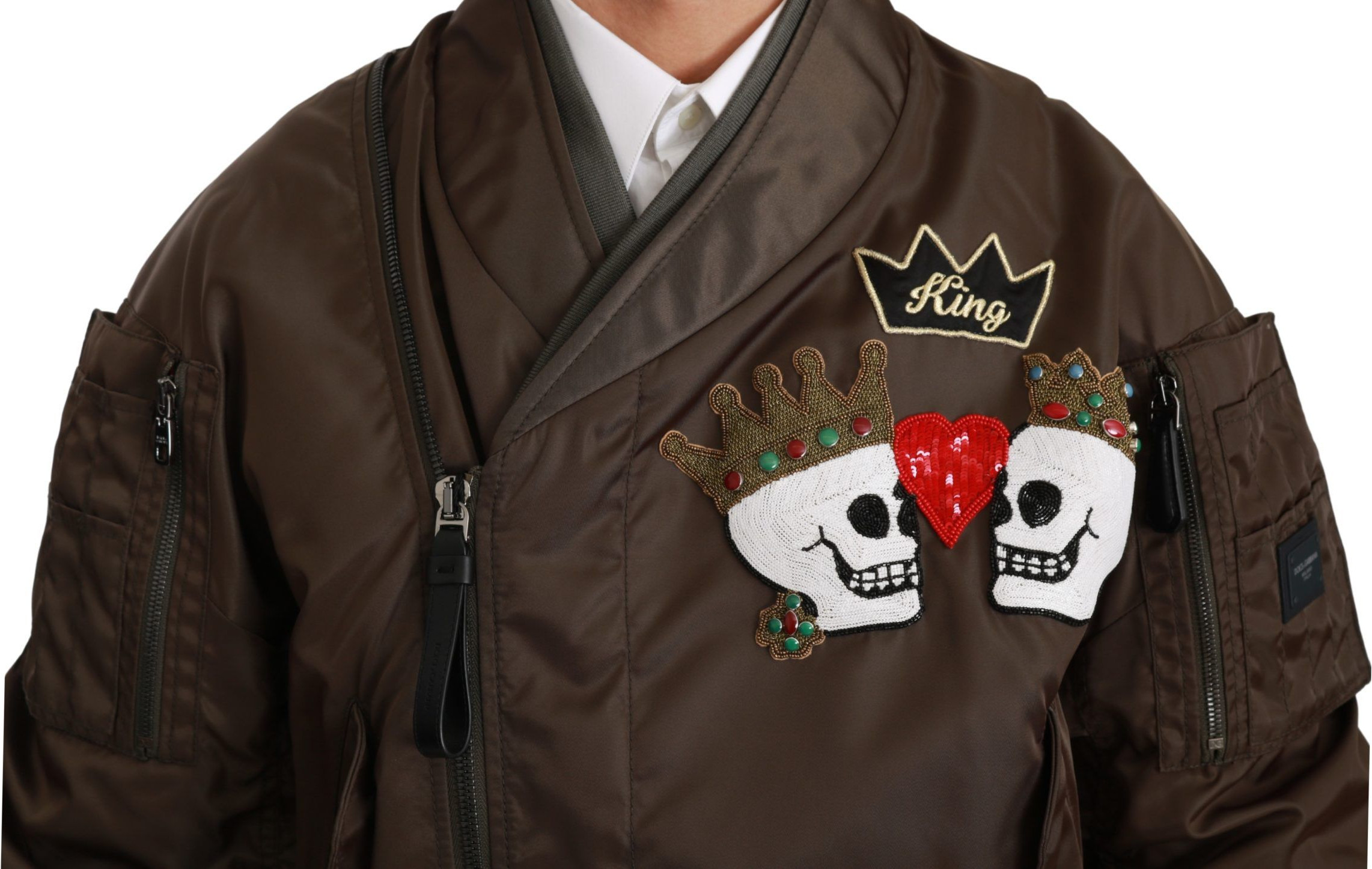 Jacket Dolce & Gabbana Brown Beaded Crown Skull Logo