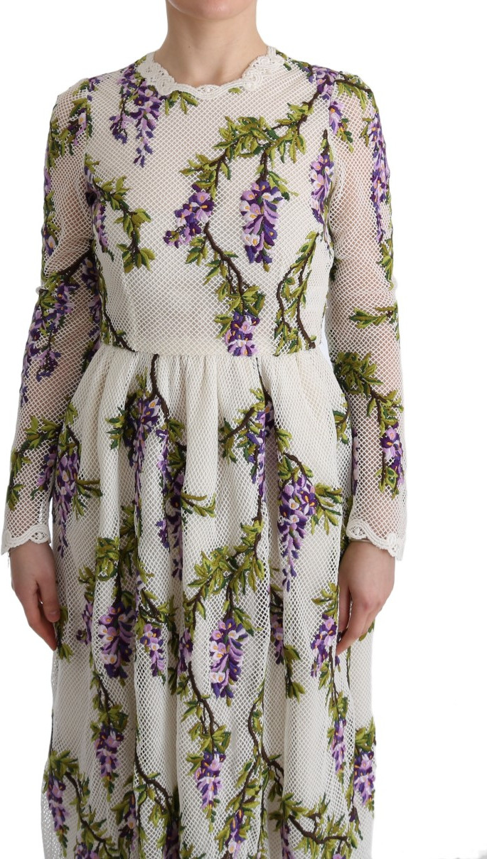 Платье Dolce & Gabbana Белое с Цветочной Вышивкой Макси