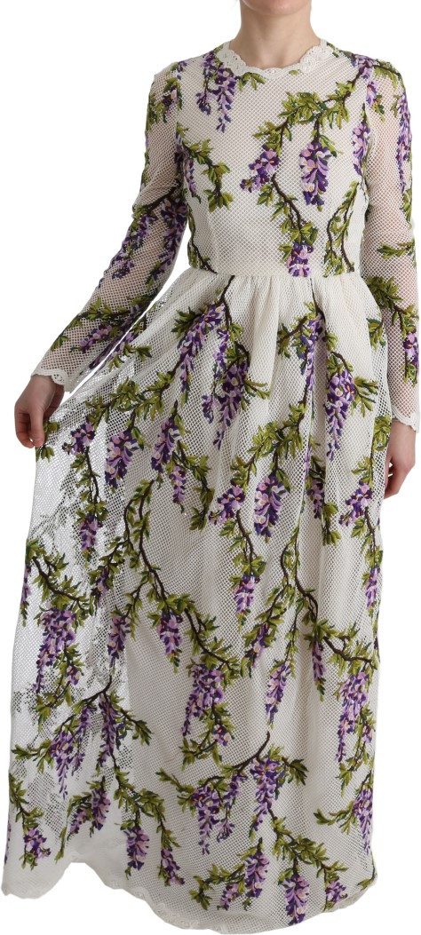 Платье Dolce & Gabbana Белое с Цветочной Вышивкой Макси