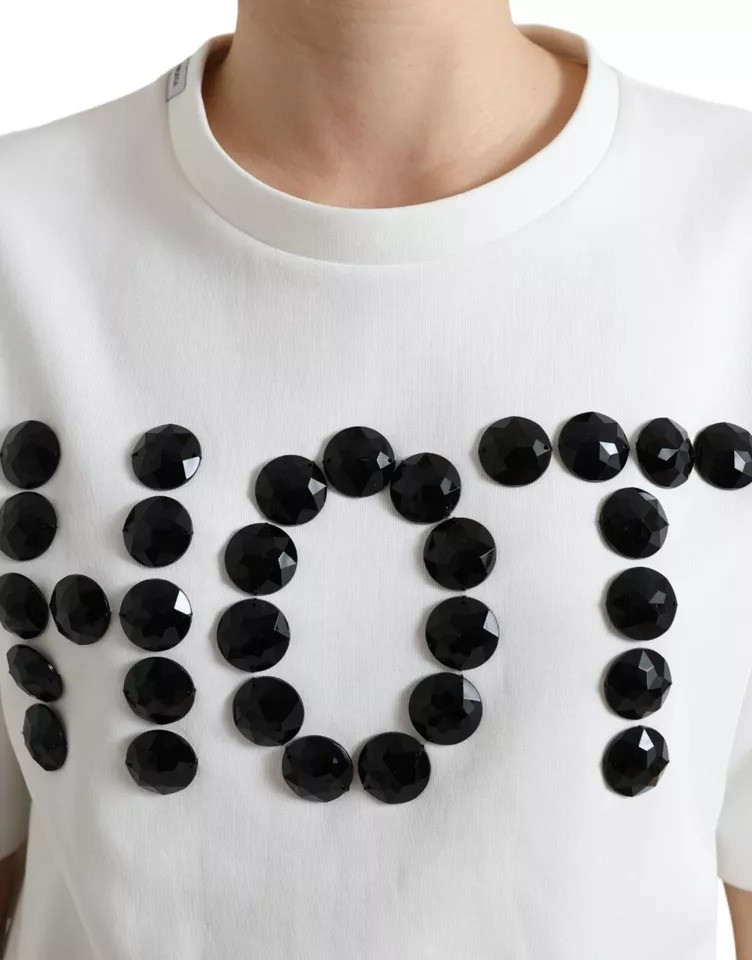 T-shirt Dolce & Gabbana White Cotton Stretch Black HOT Crystal