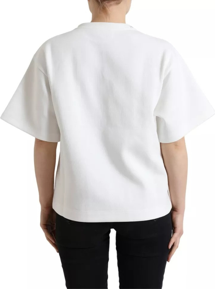 T-shirt Dolce & Gabbana White Cotton Stretch Black HOT Crystal