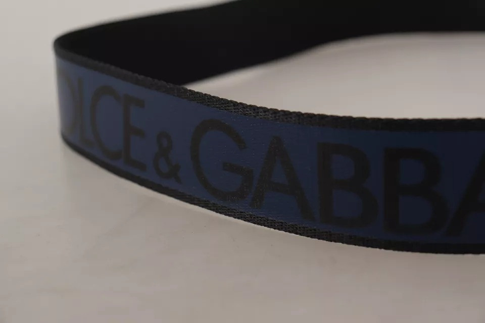 Ремень Dolce & Gabbana Синий Черный Принт с Логотипом Серебряная Пряжка
