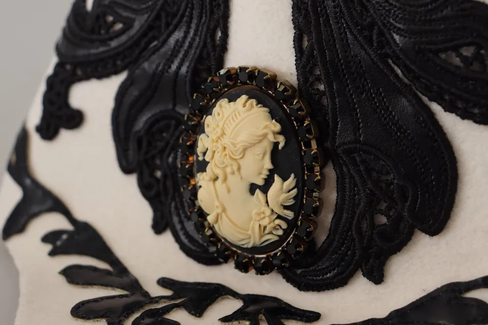 Шляпа Dolce & Gabbana Белый Черный Шерсть Вышивка Брошь-Камея