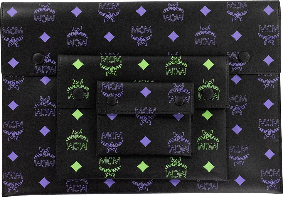 Clutch MCM Color Splash Large Visetos Logosi Tuvli Charmli Sumka 3 ta 1 Trio