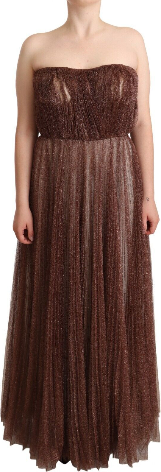 Maxi Gown Dress Dolce & Gabbana Metallic Bronze Polyester