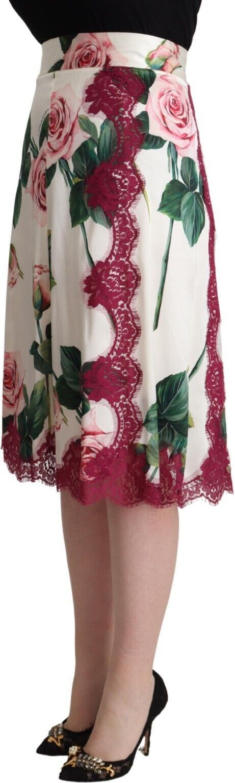 Dolce & Gabbana yubkasi, oq va gul bosma, yuqori belli, midi
