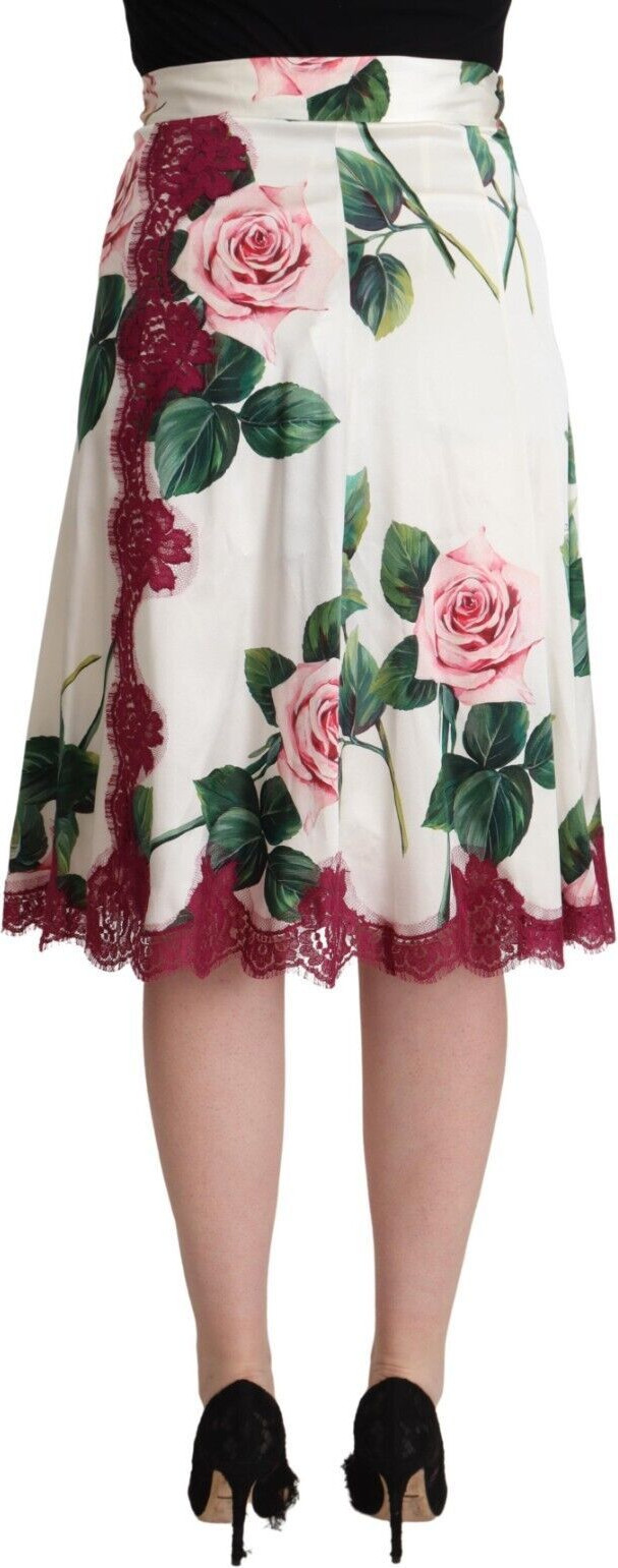 Dolce & Gabbana yubkasi, oq va gul bosma, yuqori belli, midi