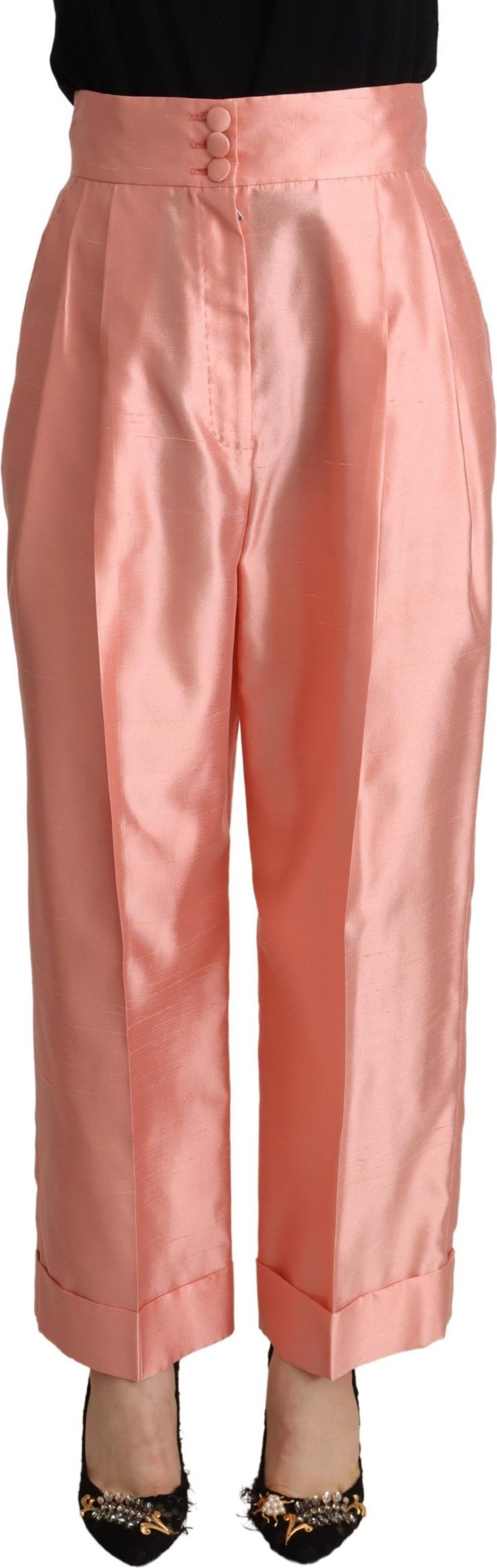 Pink Silk Satin High Waist Straight Pants Dolce & Gabbana