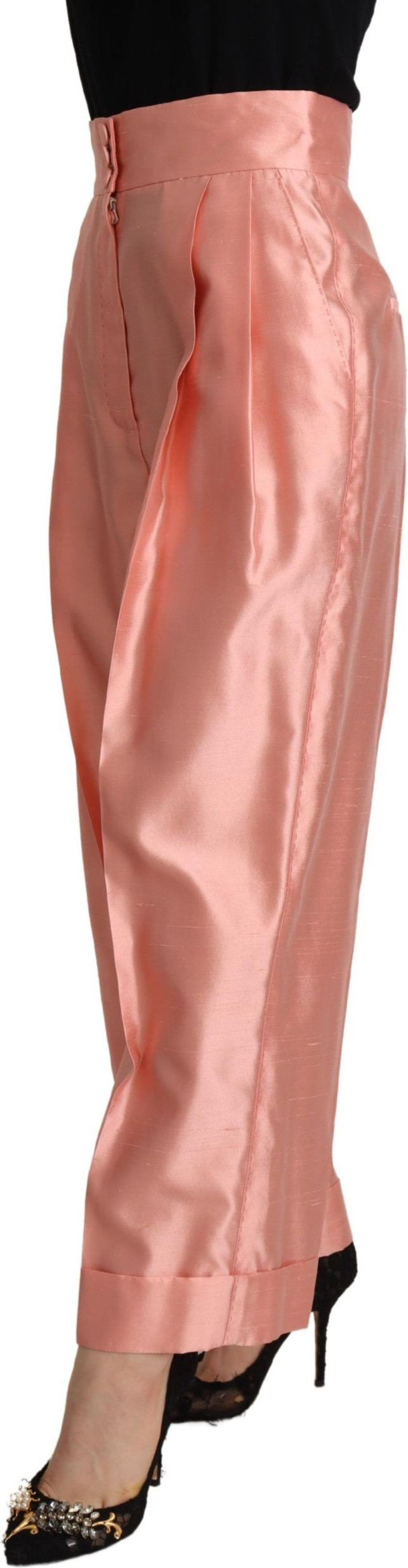 Pink Silk Satin High Waist Straight Pants Dolce & Gabbana