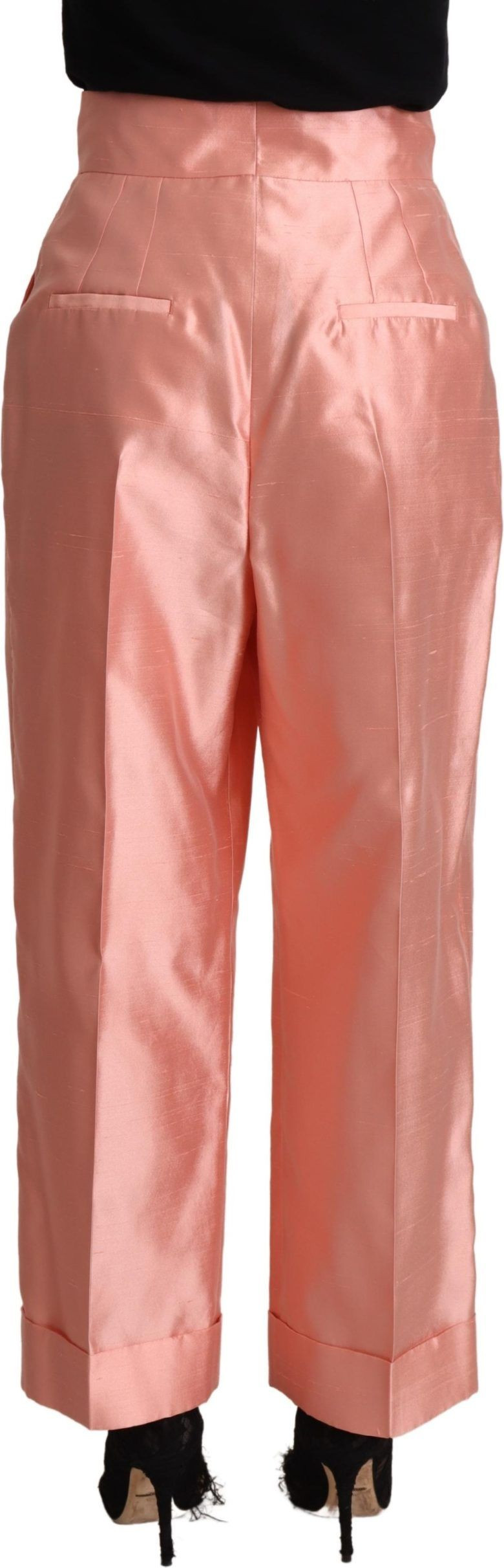 Pink Silk Satin High Waist Straight Pants Dolce & Gabbana
