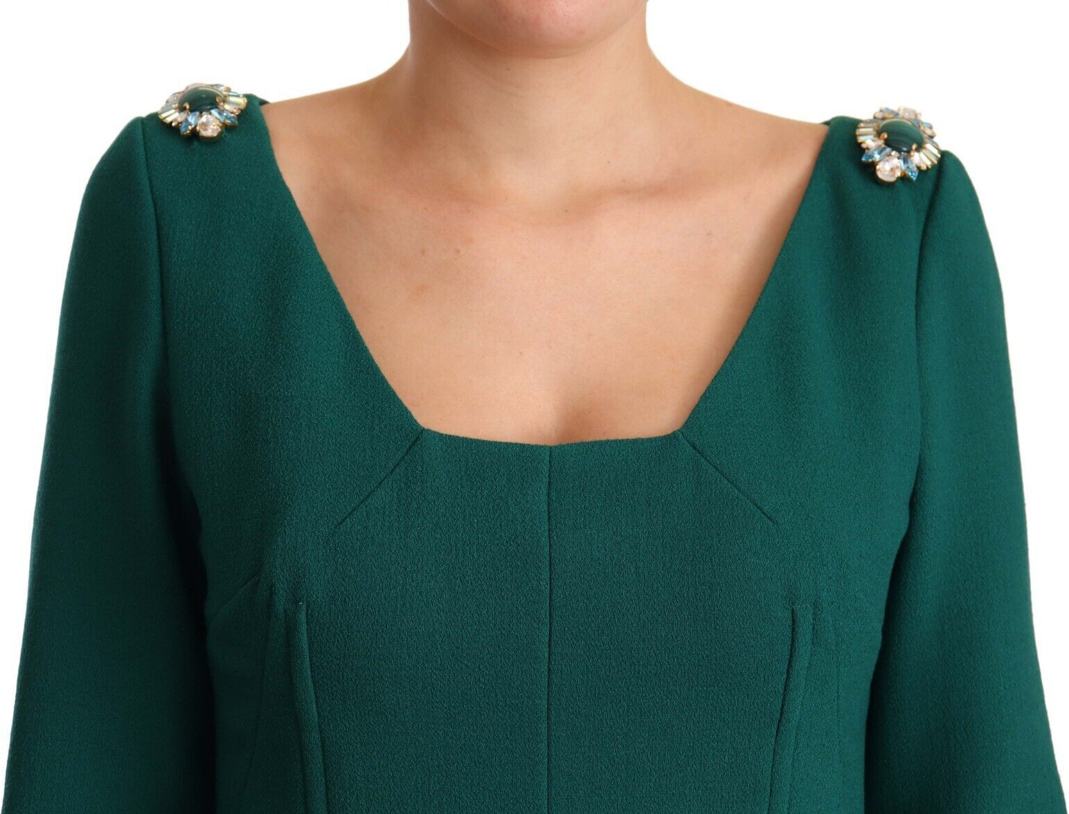 Midi Dress Dolce & Gabbana Green Stretch Crepe Crystal Midi Dress
