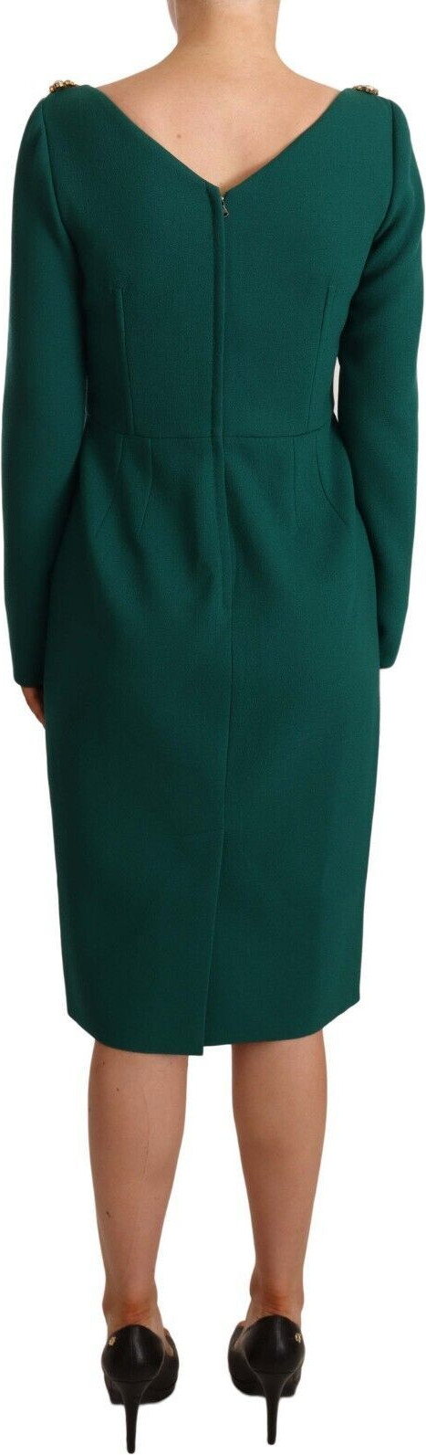 Midi Dress Dolce & Gabbana Green Stretch Crepe Crystal Midi Dress