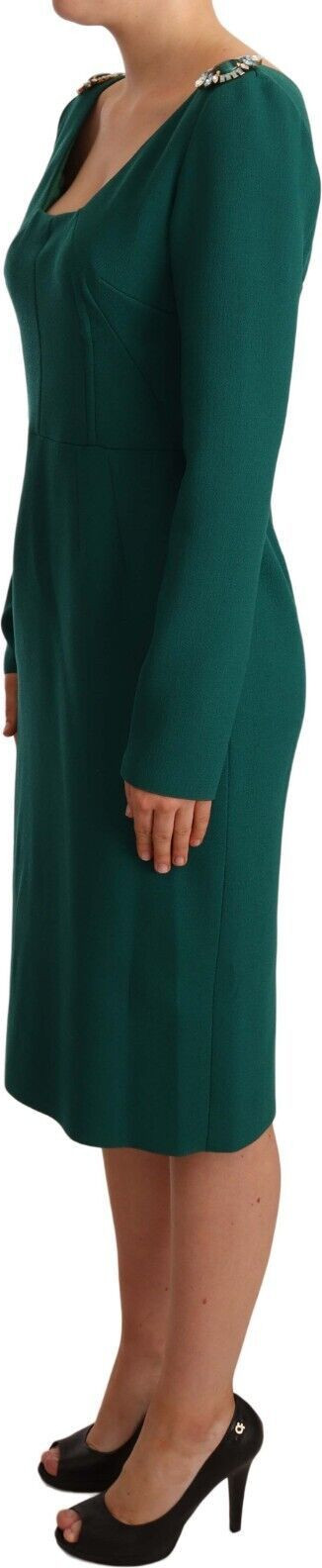 Midi Dress Dolce & Gabbana Green Stretch Crepe Crystal Midi Dress