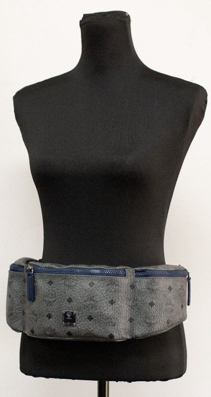 Crossbody bag MCM Large Visetos Phantom Grey Triple Pocket Sling Belt Bag