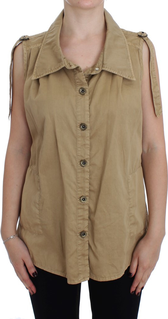 Blouse Plein Sud Beige Cotton Sleeveless Shirt