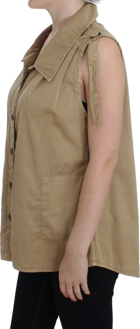 Blouse Plein Sud Beige Cotton Sleeveless Shirt