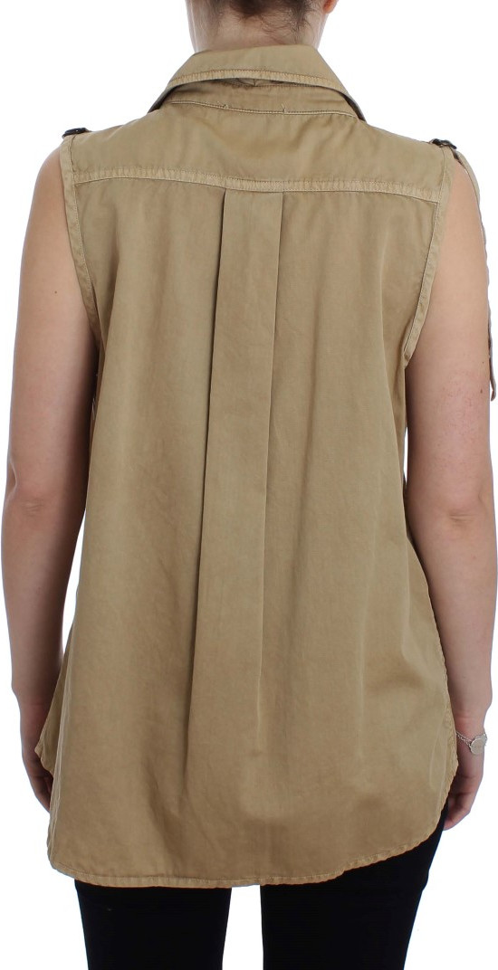Blouse Plein Sud Beige Cotton Sleeveless Shirt