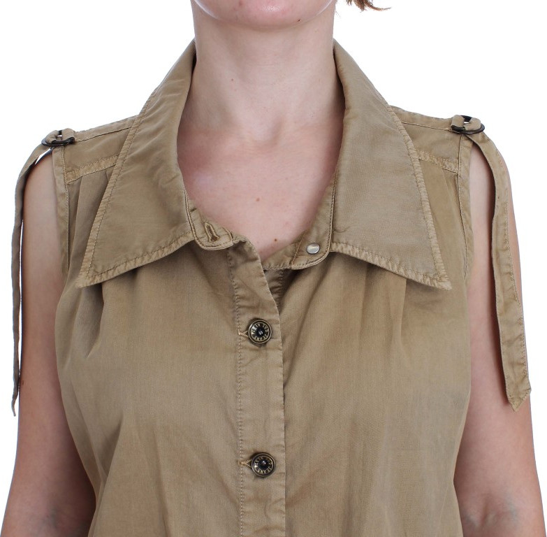 Blouse Plein Sud Beige Cotton Sleeveless Shirt