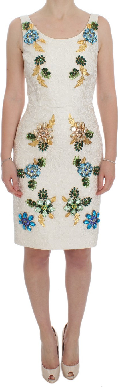 Sheath Dress Dolce & Gabbana White Brocade Crystal