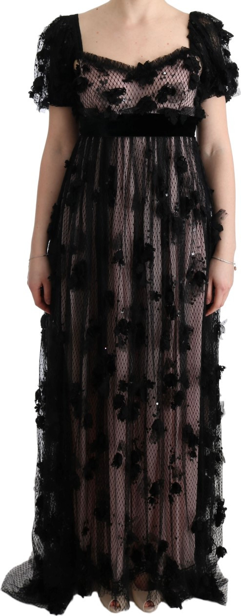 Dress Dolce & Gabbana Black Pink Silk Applique Shift