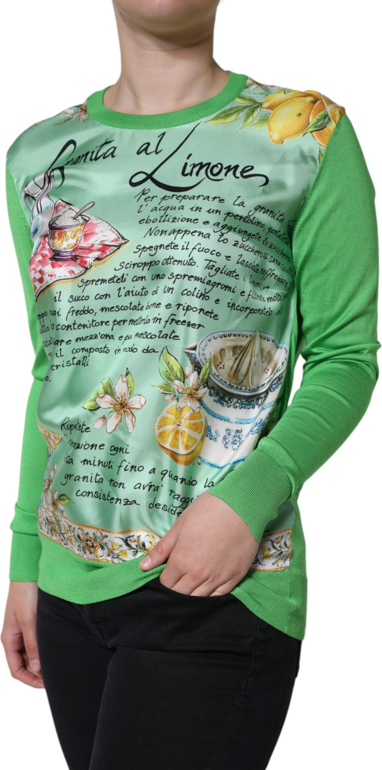 Sweater Dolce & Gabbana Green Silk Granita Al Limone
