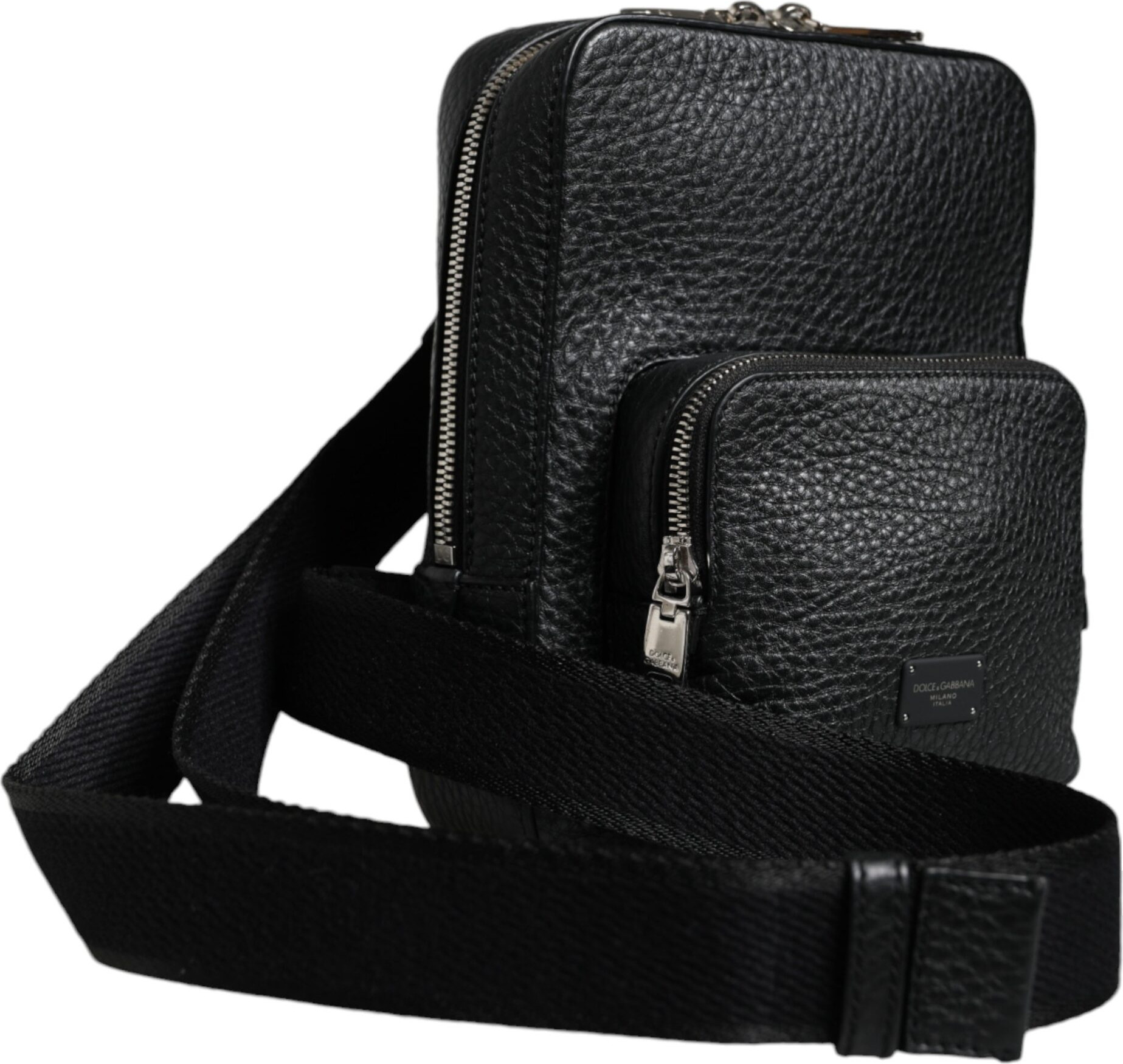 Bodybag Dolce & Gabbana Black Calfskin Leather Logo Plaque