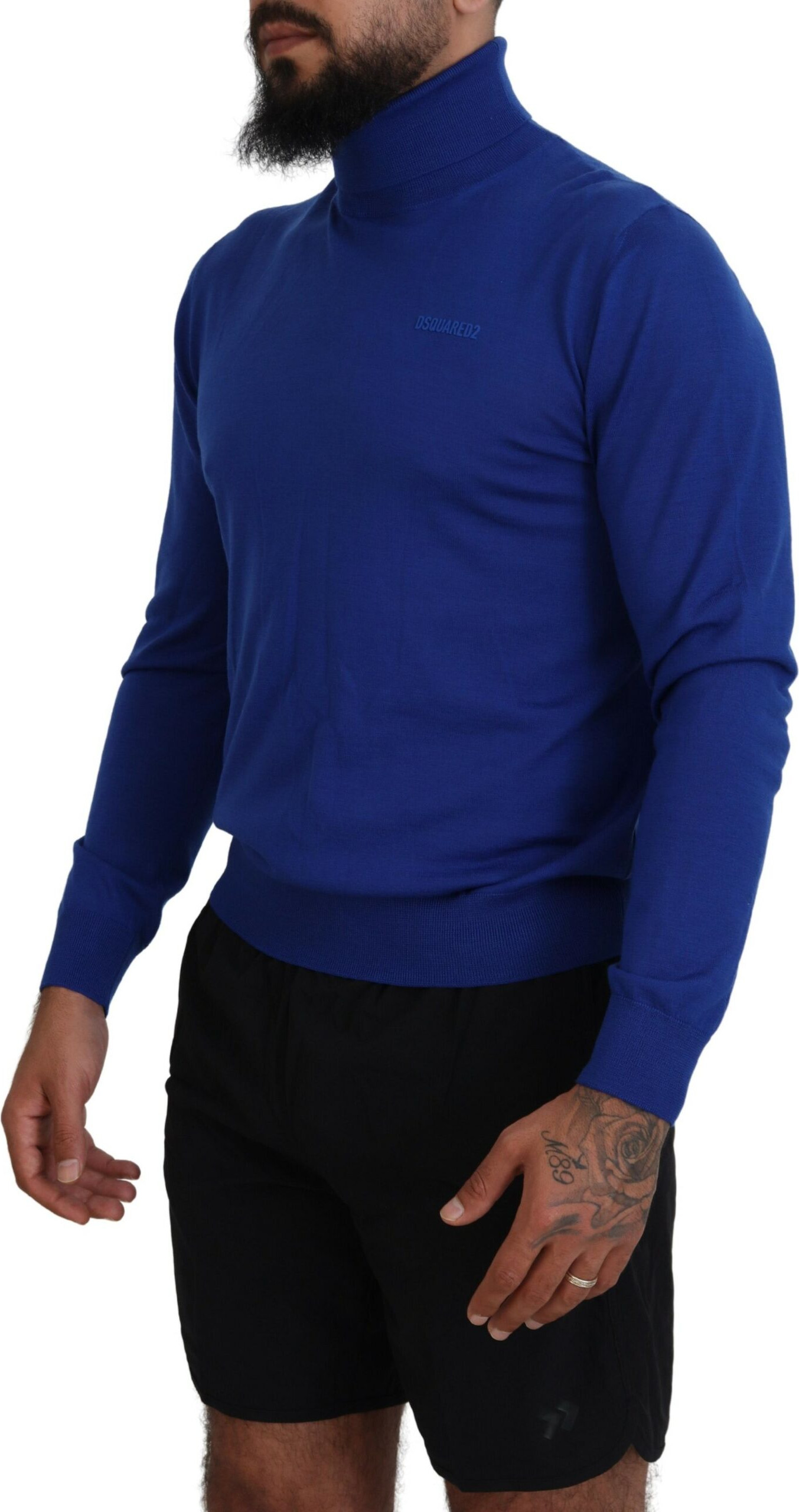 Sweater Dsquared2 Blue Logo Print Long Sleeves Turtle Neck