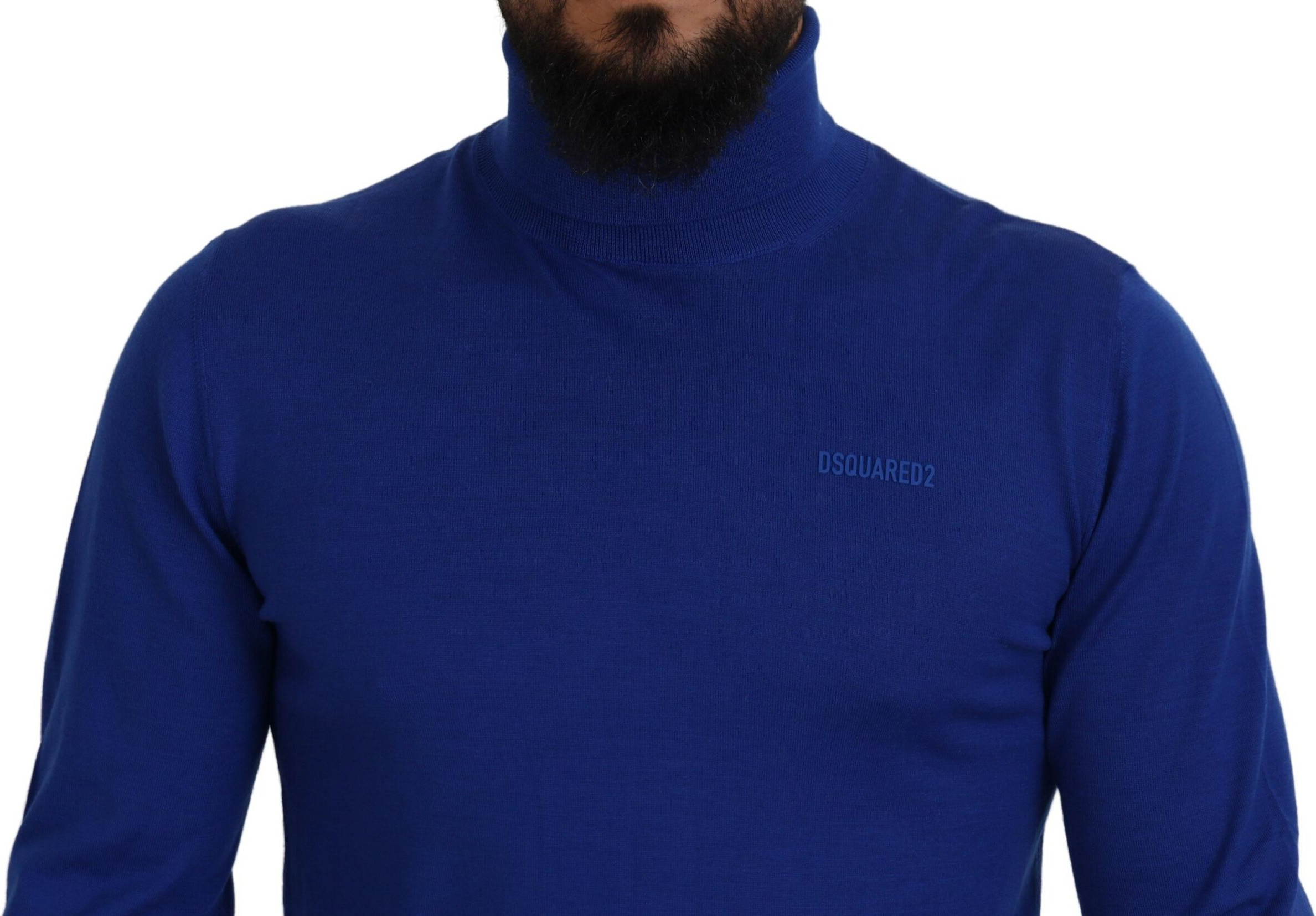 Sweater Dsquared2 Blue Logo Print Long Sleeves Turtle Neck