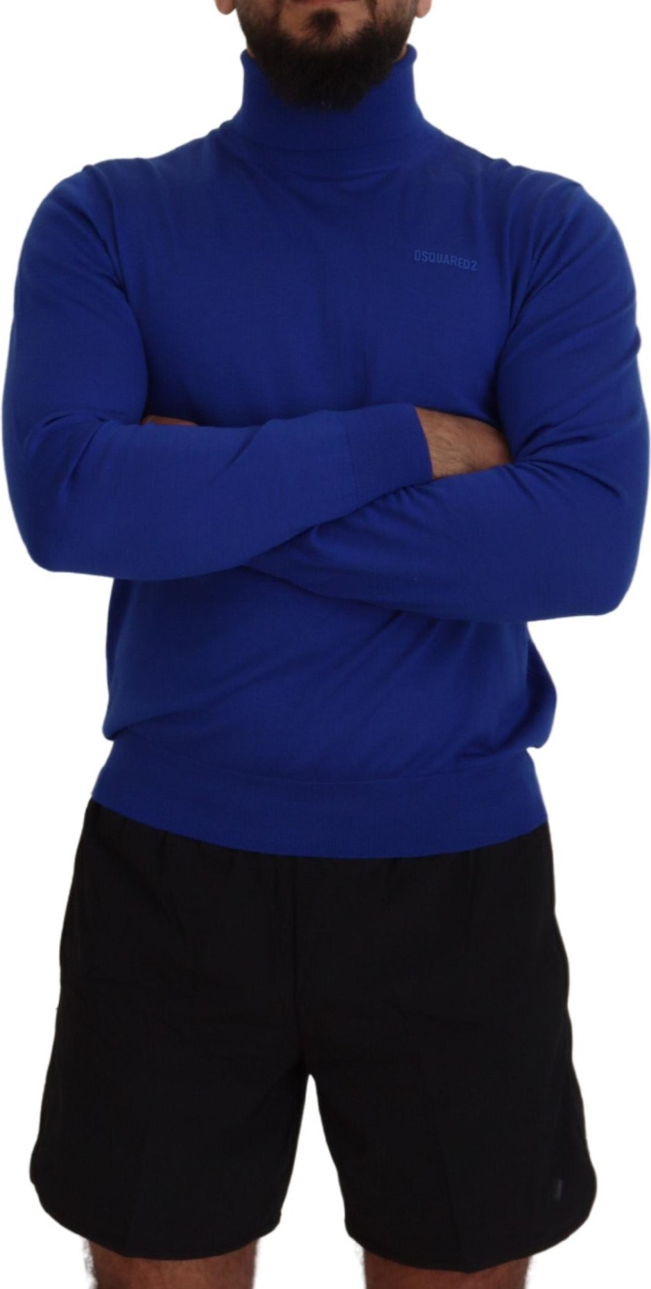 Sweater Dsquared2 Blue Logo Print Long Sleeves Turtle Neck