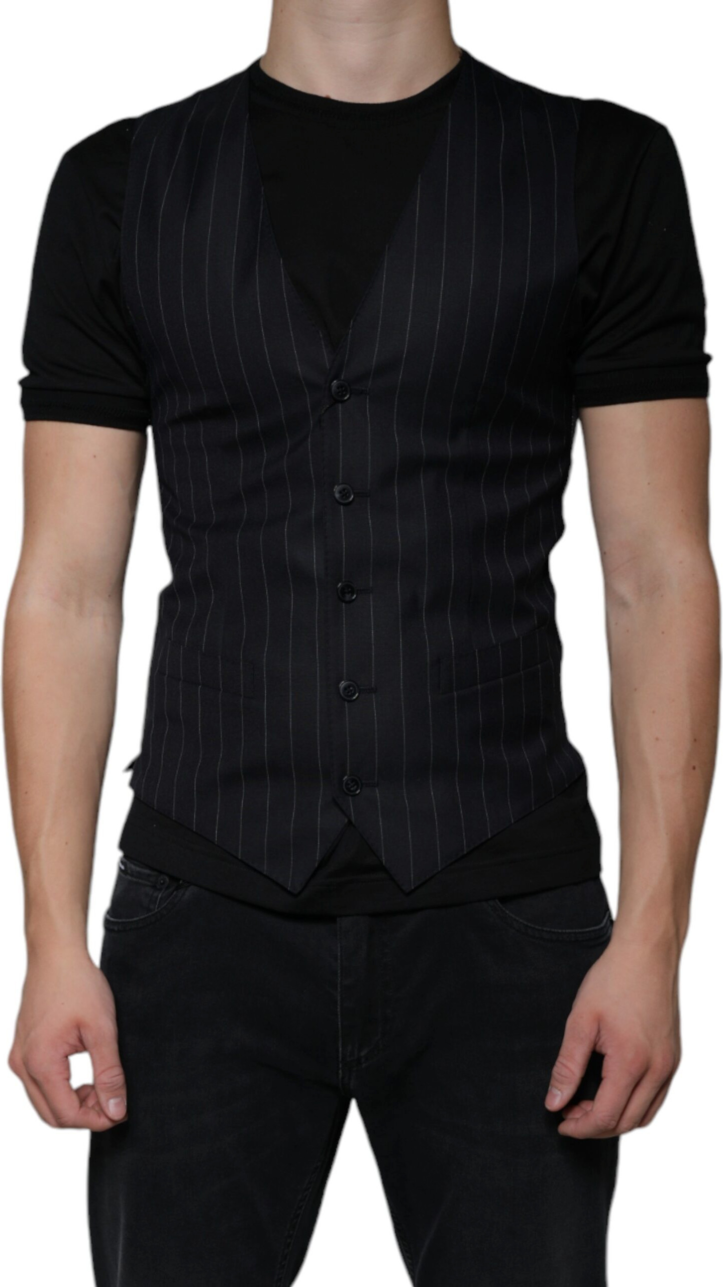 Vest Dolce & Gabbana Black Leather Waistcoat Dress Formal Vest