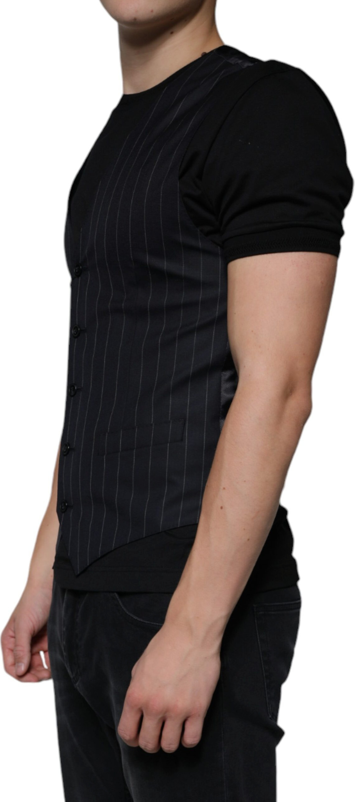 Vest Dolce & Gabbana Black Leather Waistcoat Dress Formal Vest