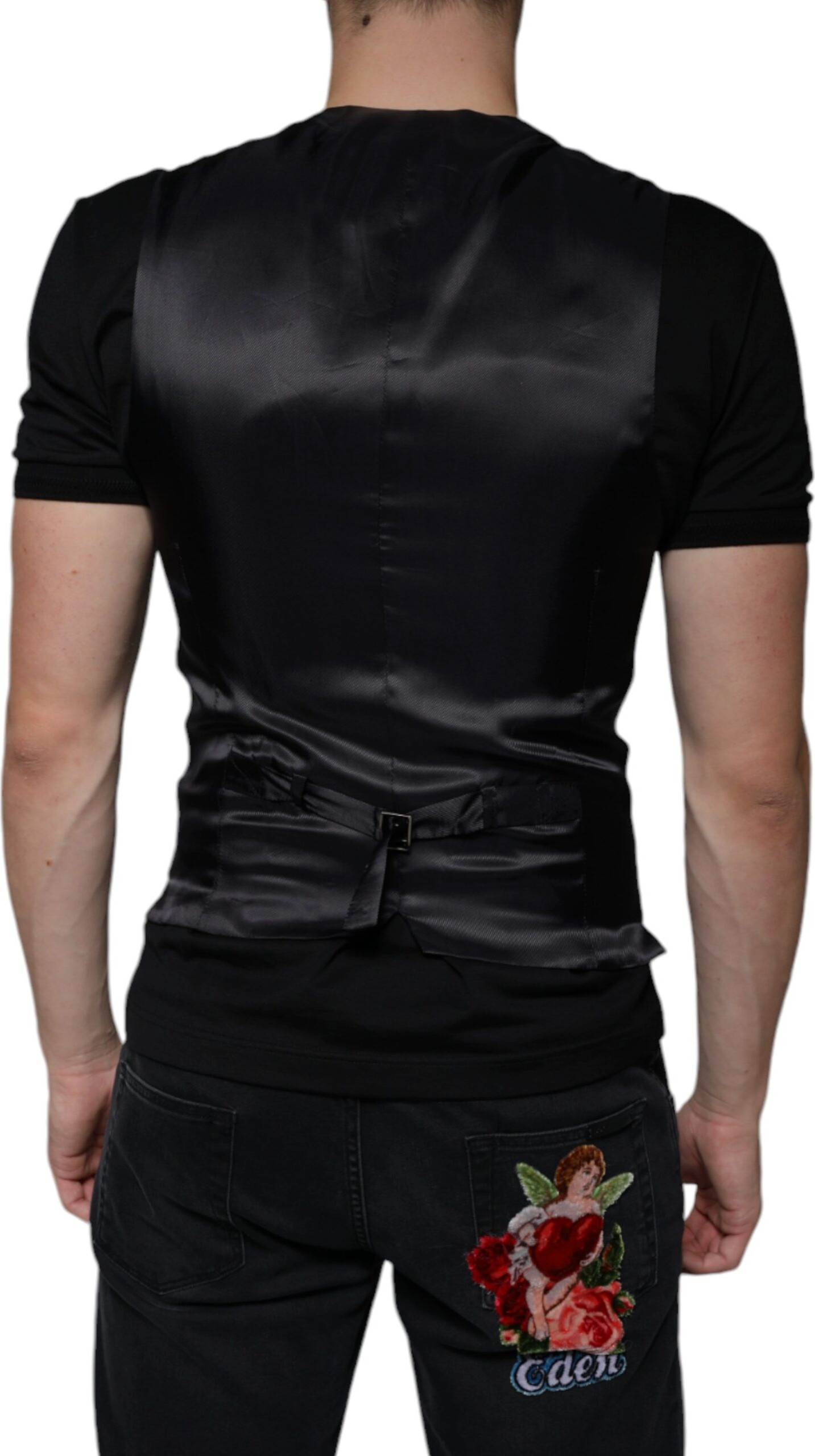 Vest Dolce & Gabbana Black Leather Waistcoat Dress Formal Vest